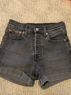 Levi's Black High-Rise Rolled Hem Denim Summer Shorts
